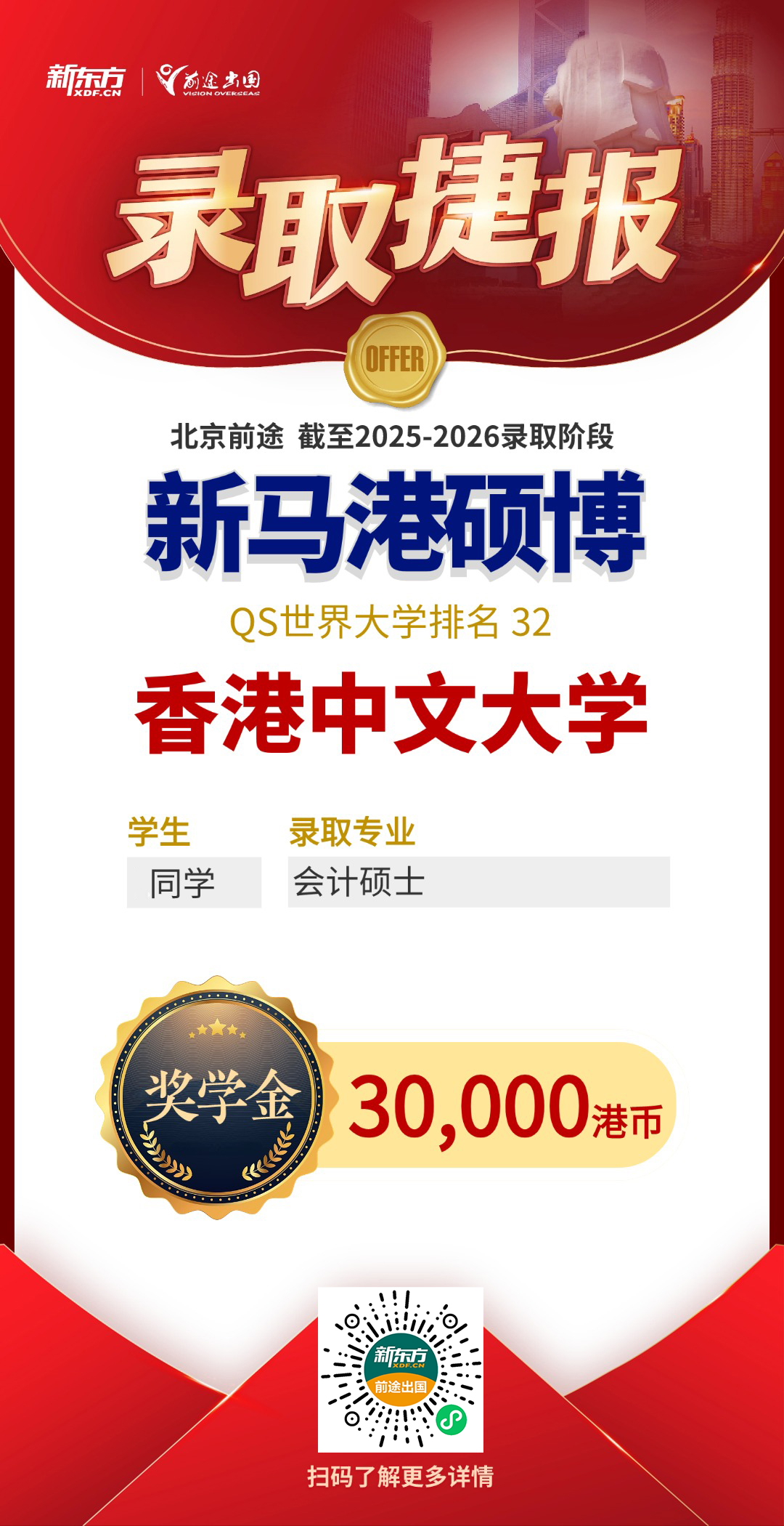 累计40W+港币！新增港大/港中文/港科多枚奖学金录取！