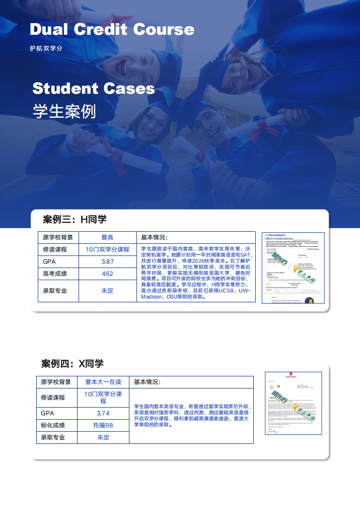修读护航双学分课程带学分升读美国TOP名校