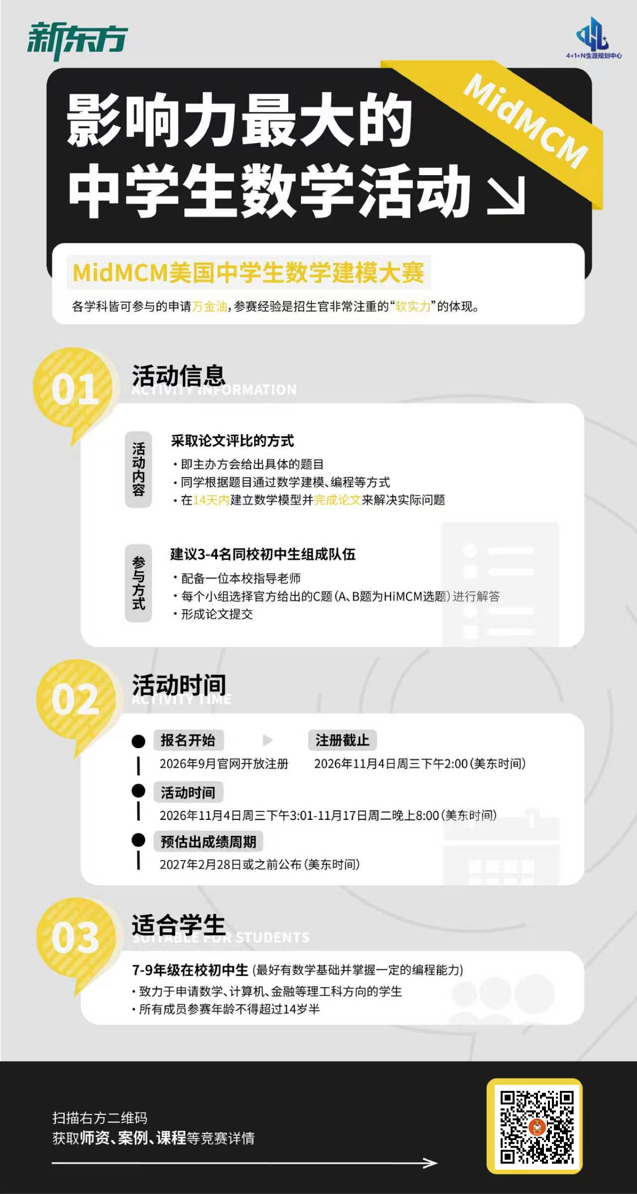 杭州新东方  MidMCM美国中学生数学建模竞赛：为初中生打造的申请“软实力”提升平台