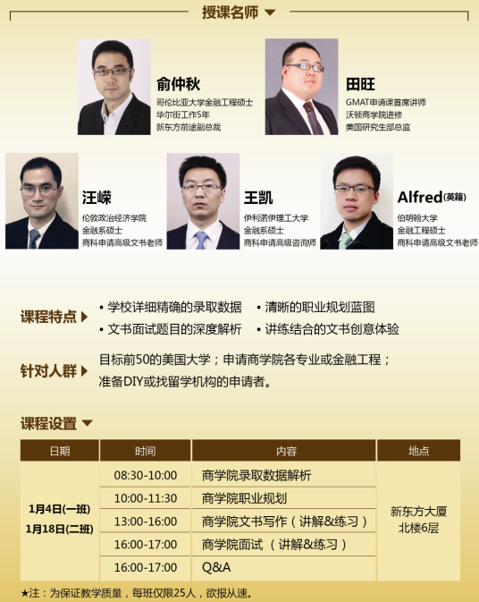 美国Top50商学院高端申请课开讲