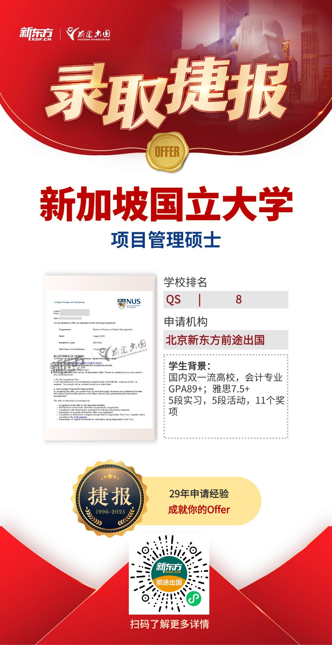 硕果满满！QS前100中国香港/新加坡硕博录取共获264枚！