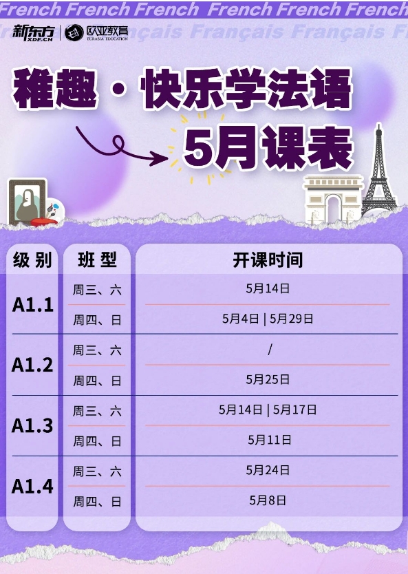 【小语种】新东方小语种5月线上直播课表：德语法语