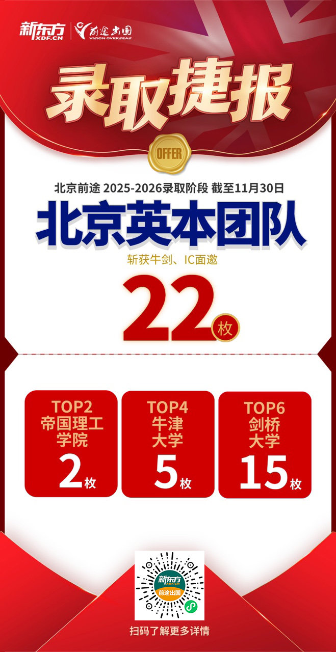 佳绩频传！北京英国团队共获牛剑帝国理工面邀22枚！