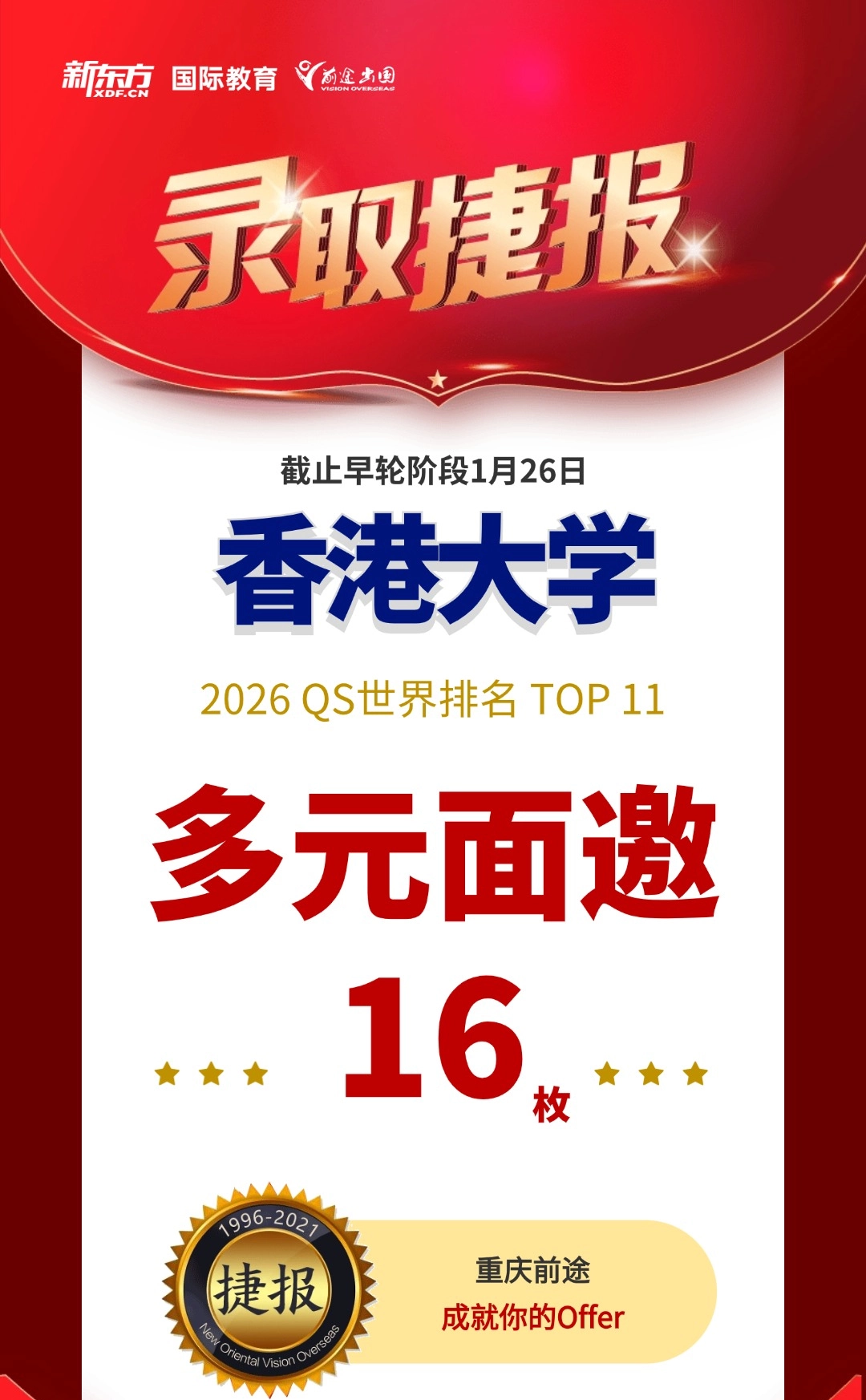 2026Fall捷报！重庆新东方前途出国斩获16枚香港大学面试邀请