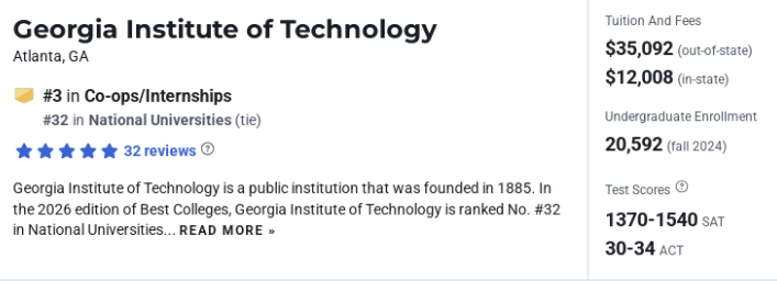 2026USNews发布全美实习机会多的大学榜单！