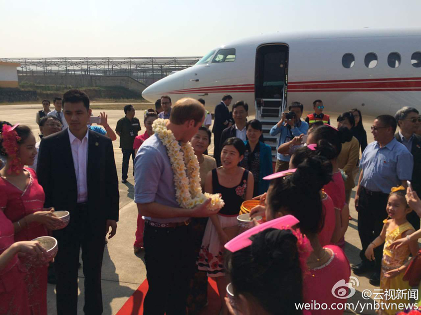 英国威廉王子抵达西双版纳访问 喂食亚洲象