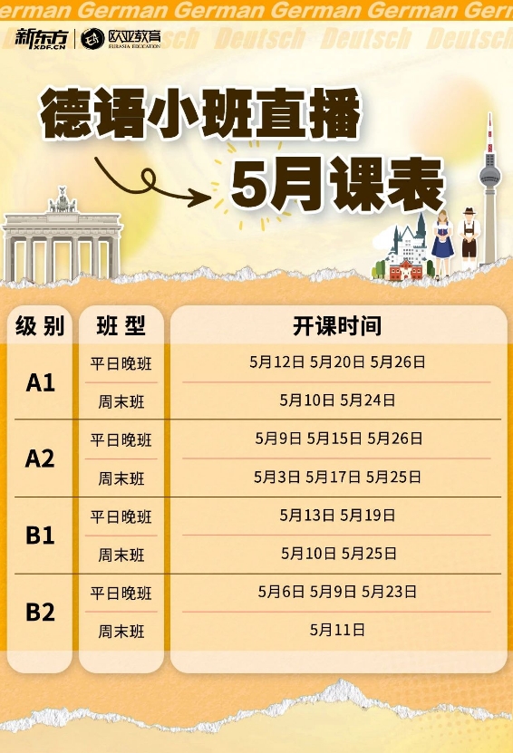 【小语种】新东方小语种5月线上直播课表：德语法语