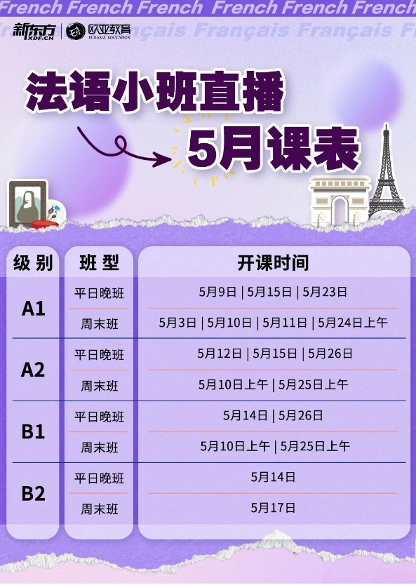 【小语种】新东方小语种5月线上直播课表：德语法语