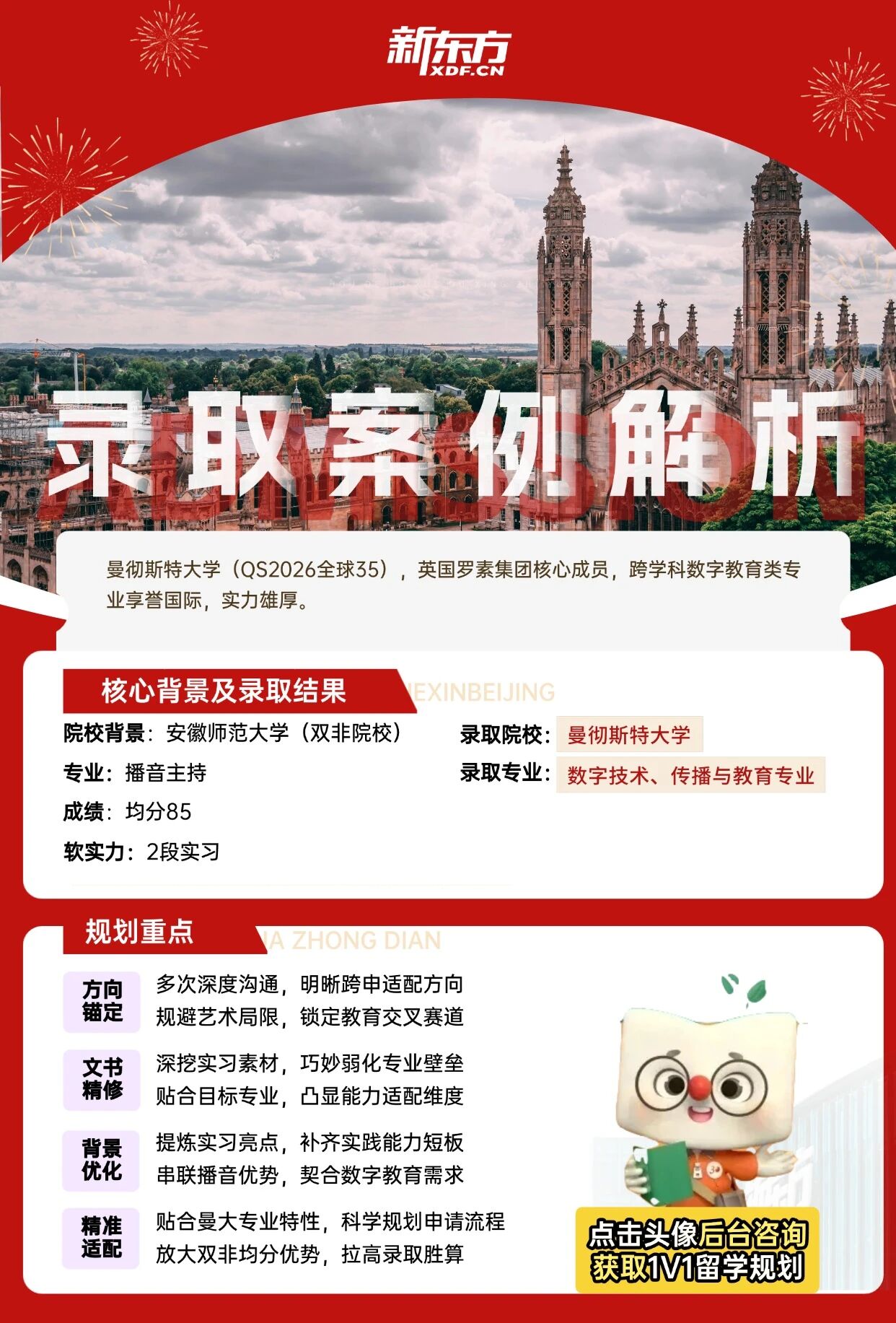 【新东方案例】双非播音生逆袭QS35曼大！跨申数字教育斩获名校offer