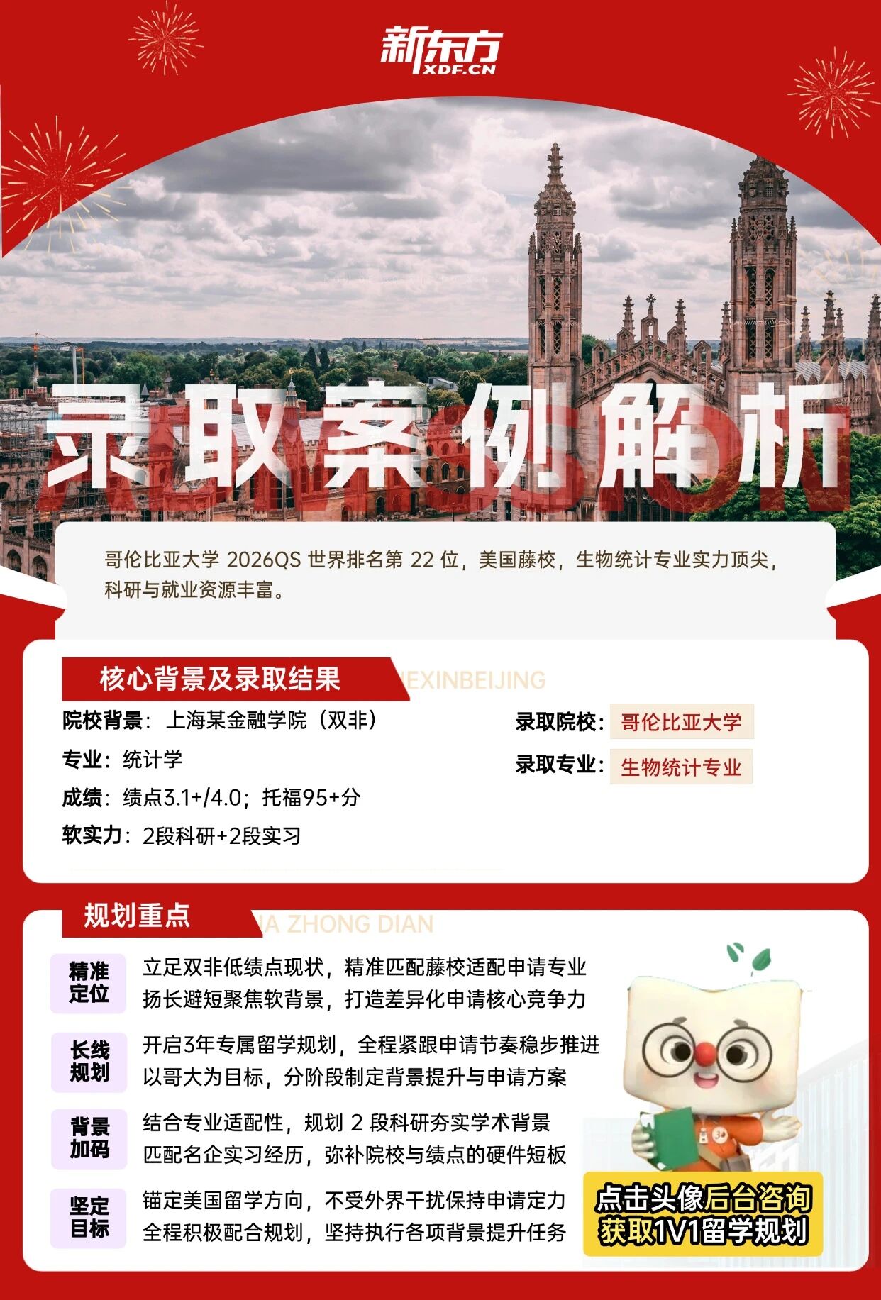 【新东方案例】双非3.1+逆袭哥大！三年长线规划斩获生物统计藤校offer