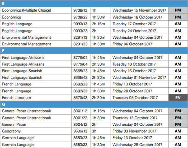 最新：A-Level2017年10-11月考试时间安排汇总