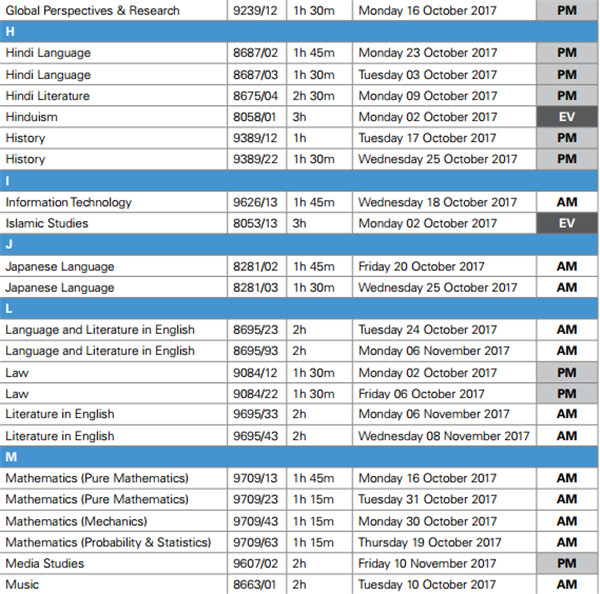 最新：A-Level2017年10-11月考试时间安排汇总