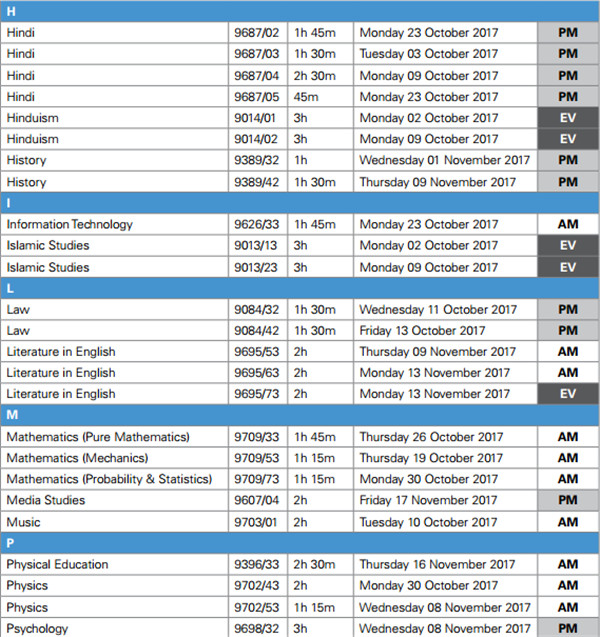 最新：A-Level2017年10-11月考试时间安排汇总