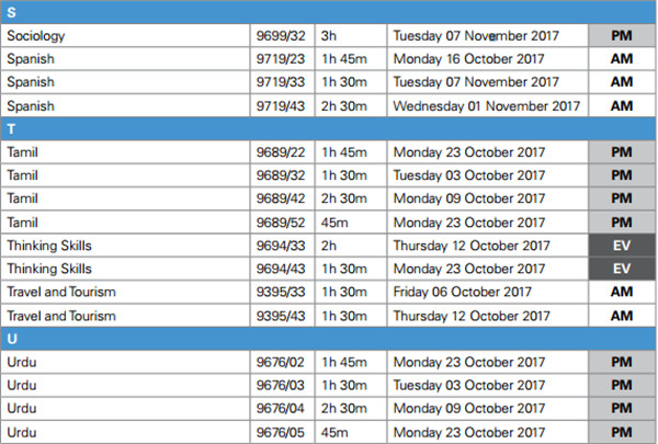 最新：A-Level2017年10-11月考试时间安排汇总