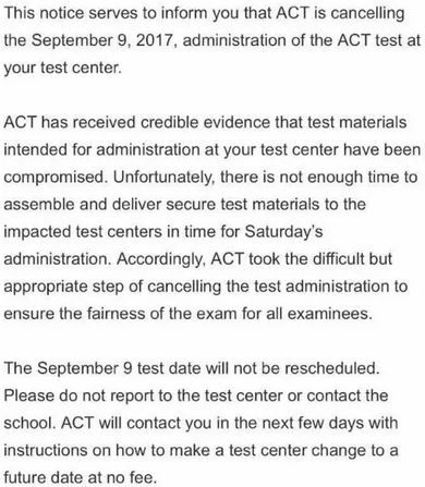 ACT考试取消