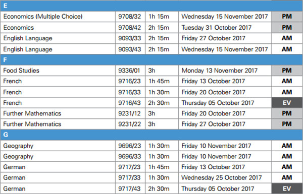最新：A-Level2017年10-11月考试时间安排汇总