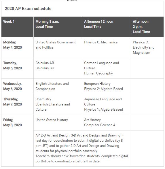 2020年AP考试时间表发布 两点变化需注意 2020年AP考试时间表发布 两点变化需注意