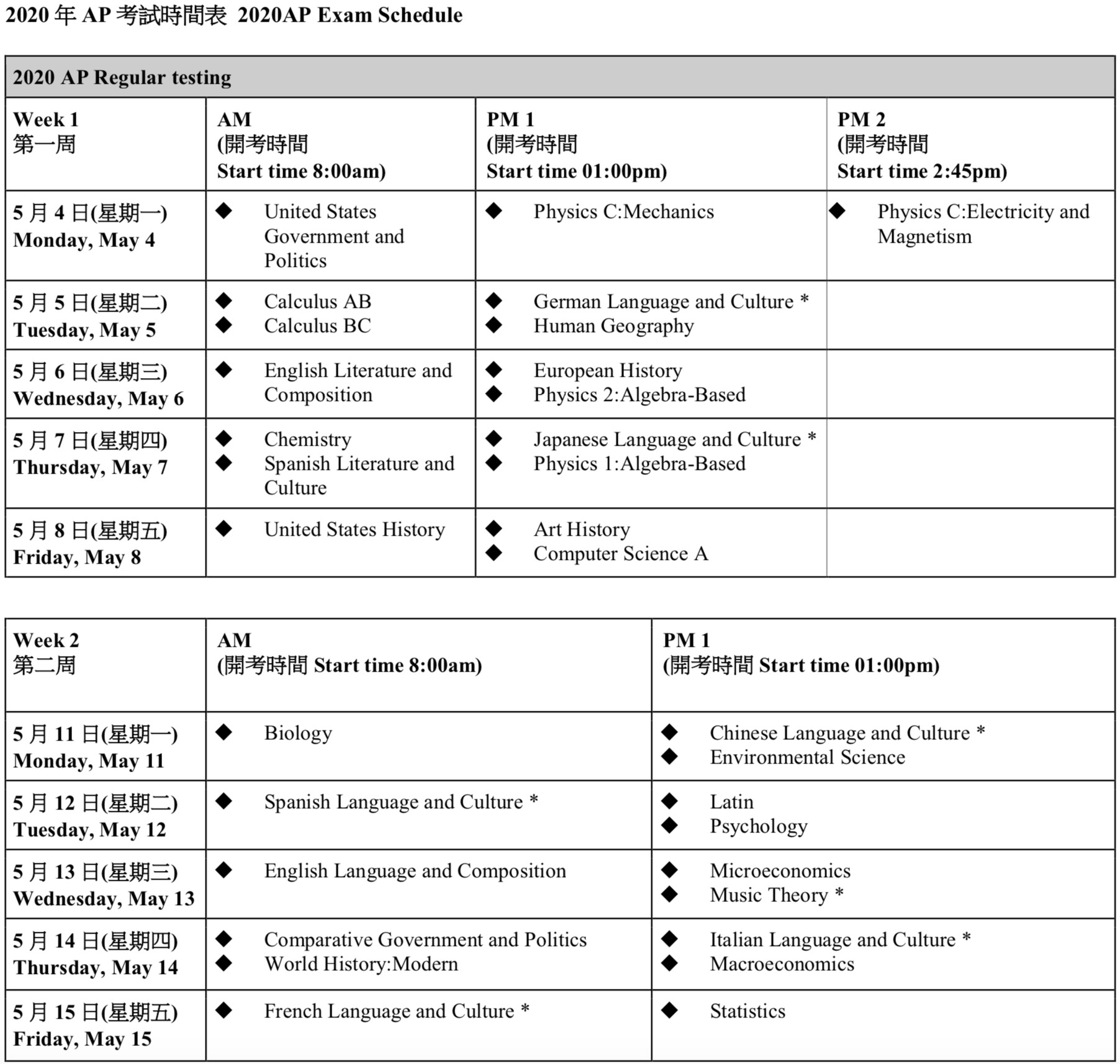 2020年AP考试香港新加坡已开放报名! 2020年AP考试香港新加坡已开放报名!