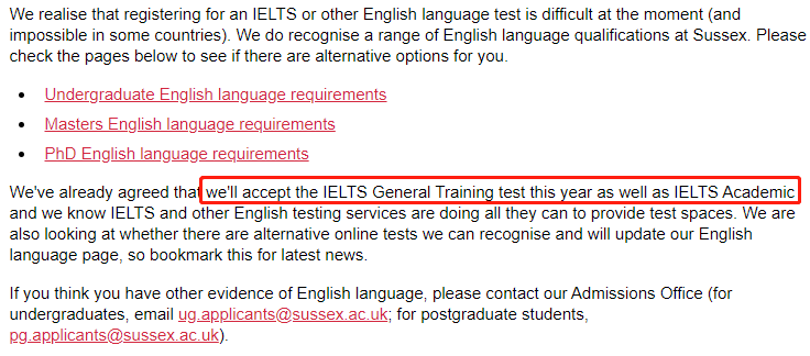 【录取要求】英国萨塞克斯大学接受雅思G类申请! 【录取要求】英国萨塞克斯大学接受雅思G类申请!