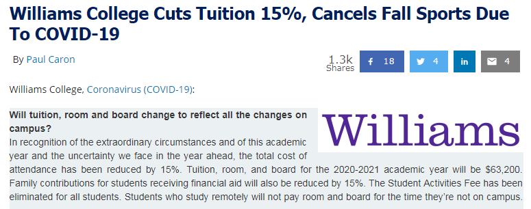 美国哪些大学2020年秋季学期提供学费减免?