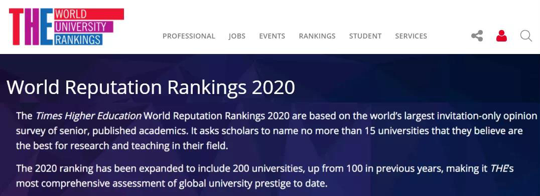 2020泰晤士世界大学声誉排名发布！哈佛霸榜十年！