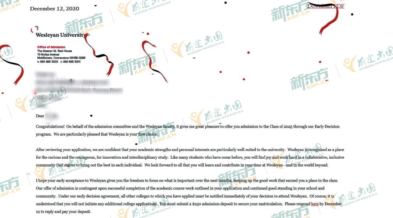 卫斯理安大学Offer来啦! 卫斯理安大学Offer来啦!