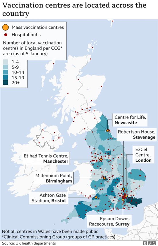 英政府在全国开放了7个大型疫苗中心 英政府在全国开放了7个大型疫苗中心