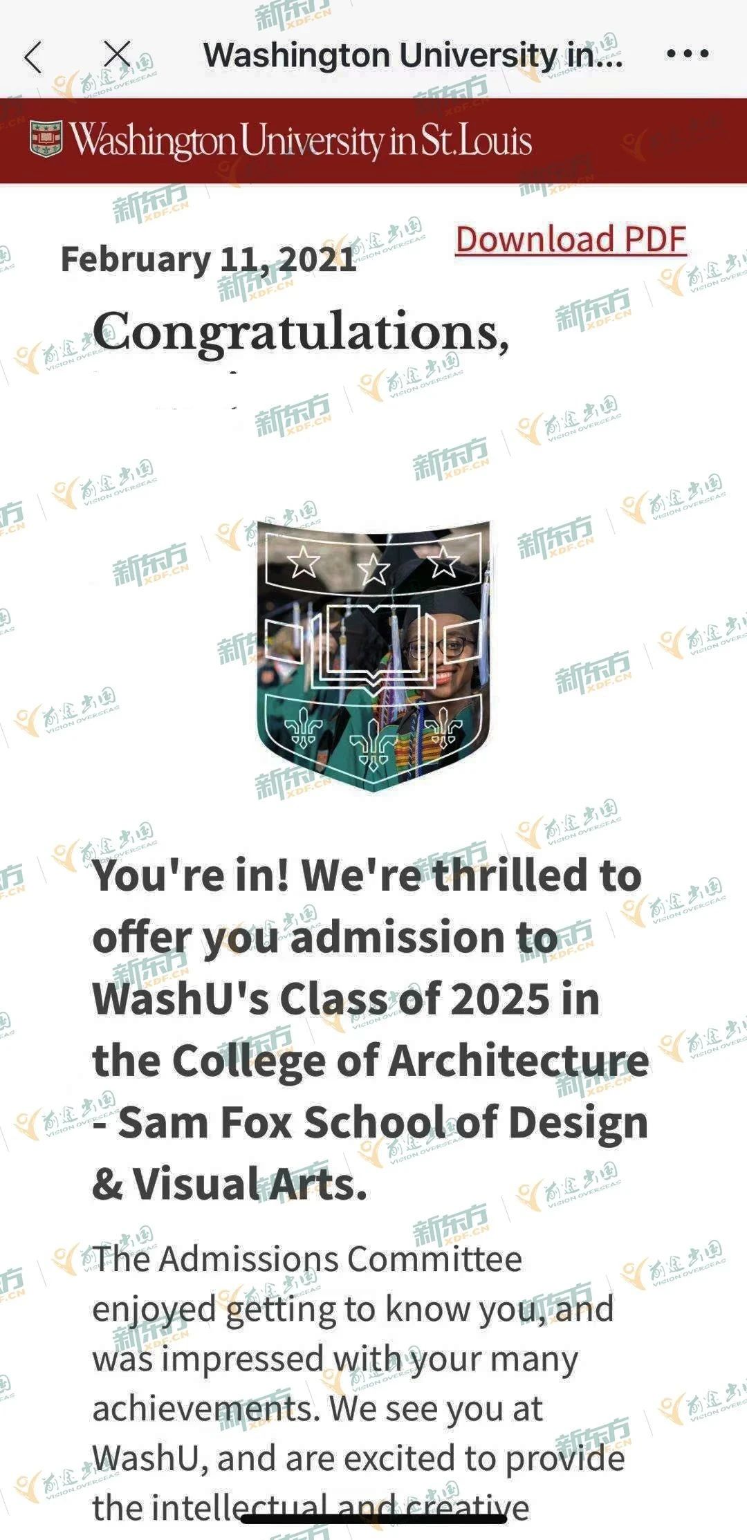 圣路易斯华盛顿大学offer+1！