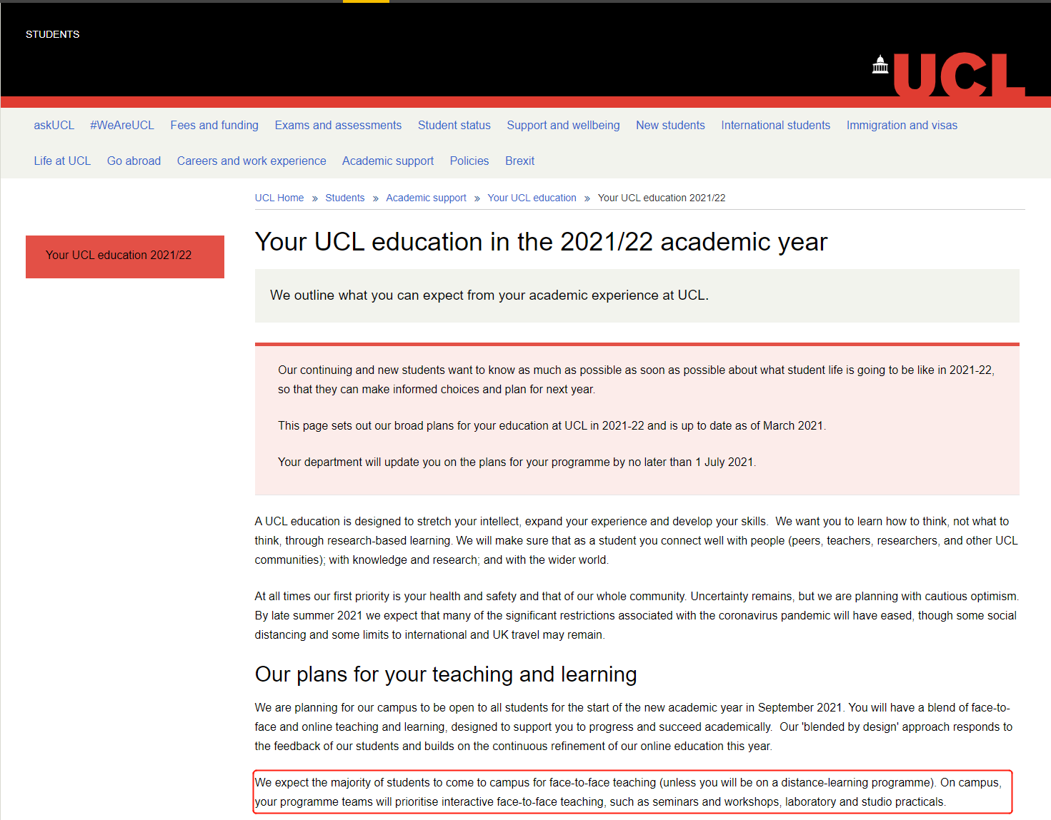 英国多所院校公布2021年秋季返校通知