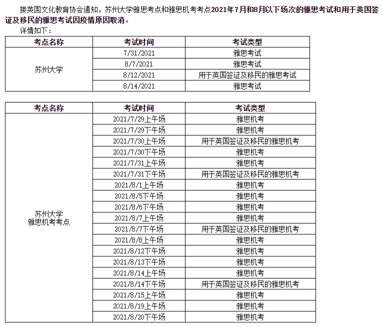 8月国内各城市雅思托福考试取消场次汇总！
