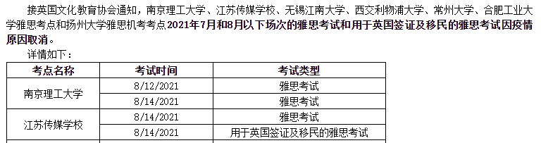 8月国内各城市雅思托福考试取消场次汇总！