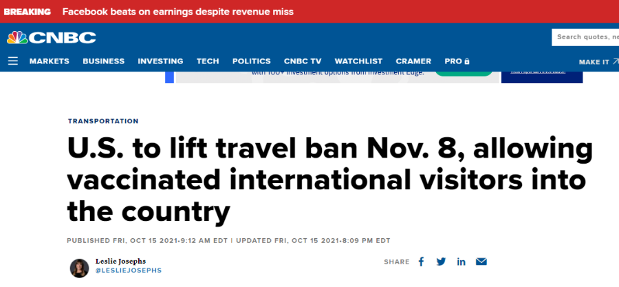 旅行禁令取消!直线赴美即成现实!11月8日起如何入境美国? 旅行禁令取消!直线赴美即成现实!11月8日起如何入境美国?