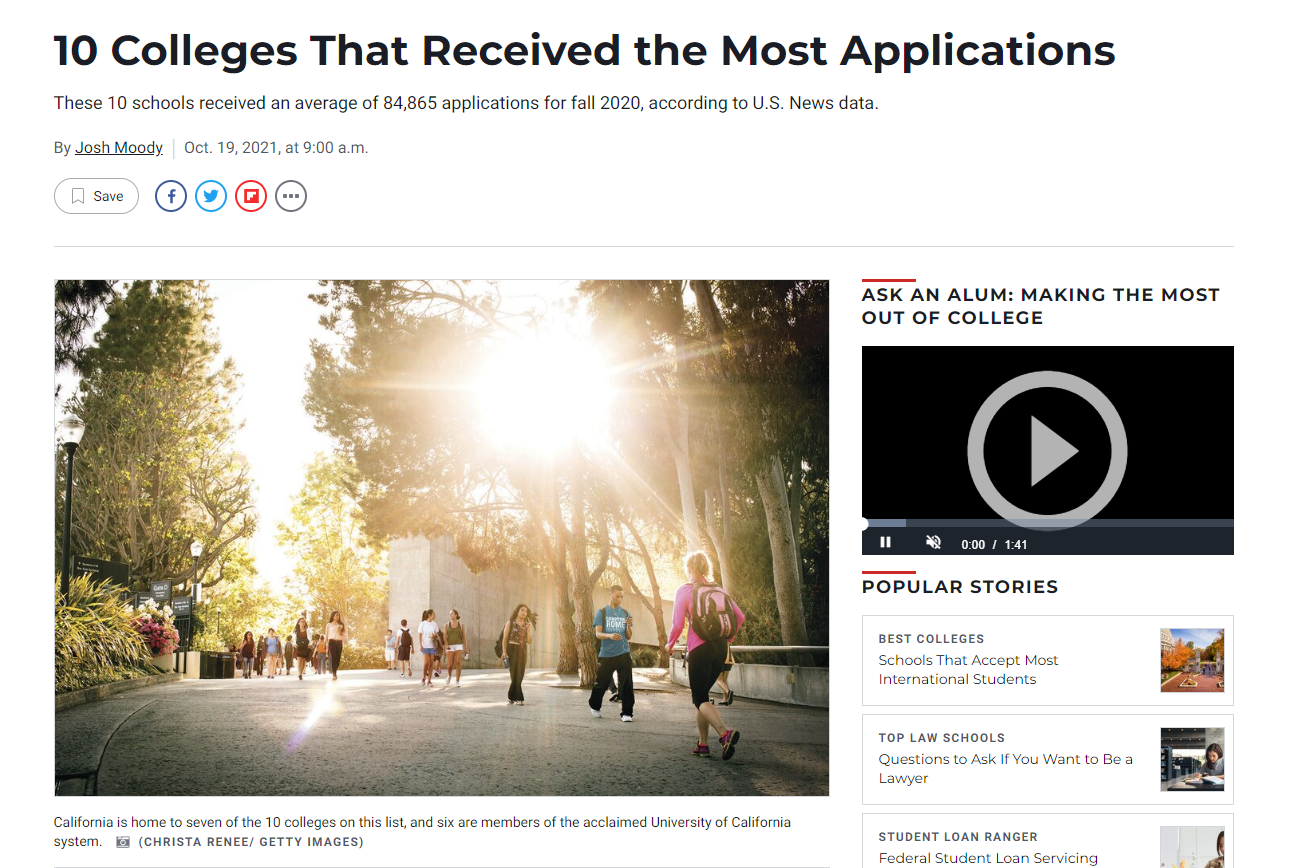 USNews申请人数多的美国大学前10名单! USNews申请人数多的美国大学前10名单!