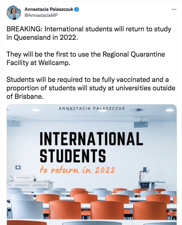 国际留学生将在2022年返回澳洲昆士兰州学习！