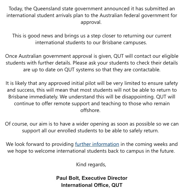 国际留学生将在2022年返回澳洲昆士兰州学习！