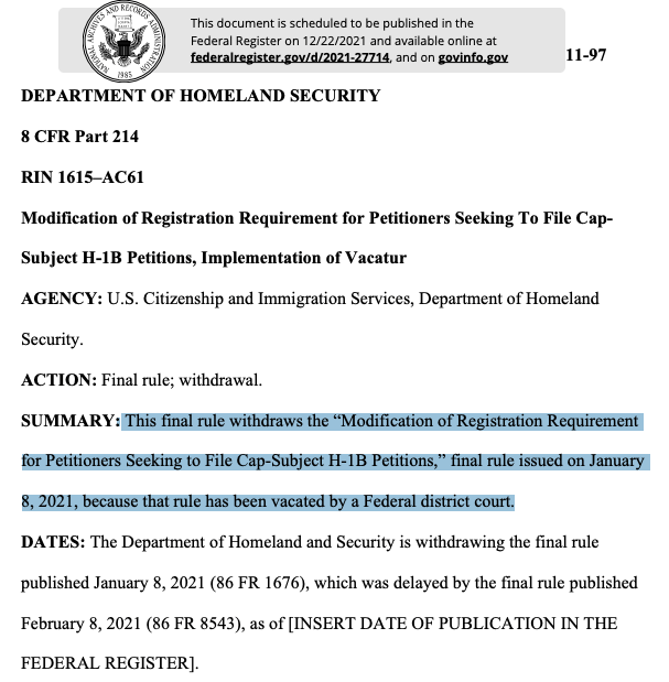 美国官宣正式撤回工签H-1B按工资水平抽签方案! 美国官宣正式撤回工签H-1B按工资水平抽签方案!