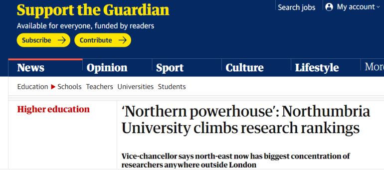 【留学资讯】英国诺森比亚大学研究排行榜情况攀升！
