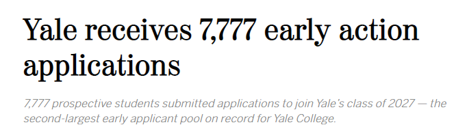 【数据】7,777人！耶鲁大学公布23Fall早申阶段递交人数