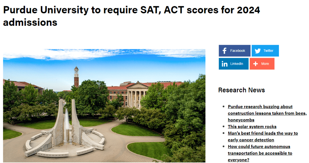 普渡大学恢复SAT和ACT申请要求 普渡大学恢复SAT和ACT申请要求!