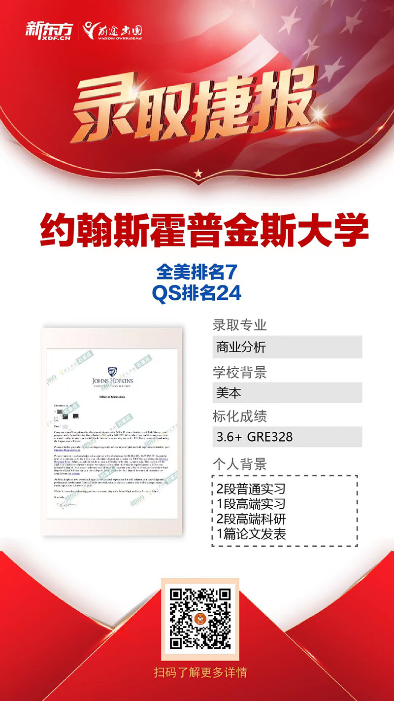 录取捷报|全美第七约翰霍普金斯大学️5枚Offer