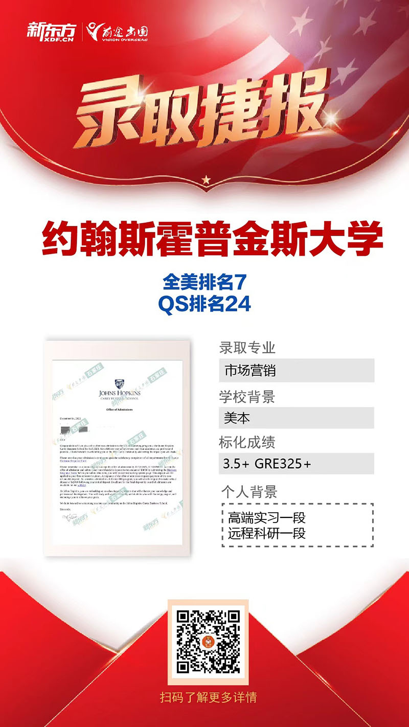 录取捷报|全美第七约翰霍普金斯大学️5枚Offer