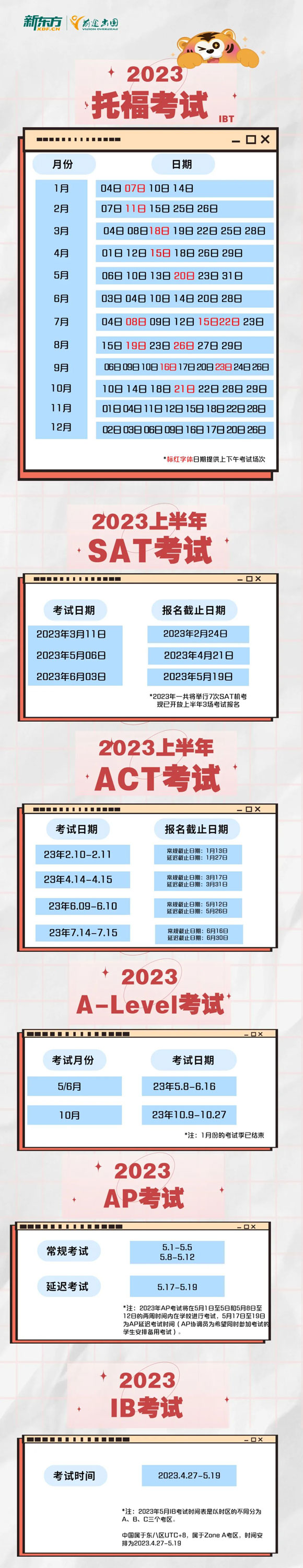 2023年美国本科留学考试日历准备好了!准留学生赶快看看