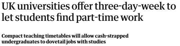 英国大学试行一周三天上课制 给学生更多自由时间！