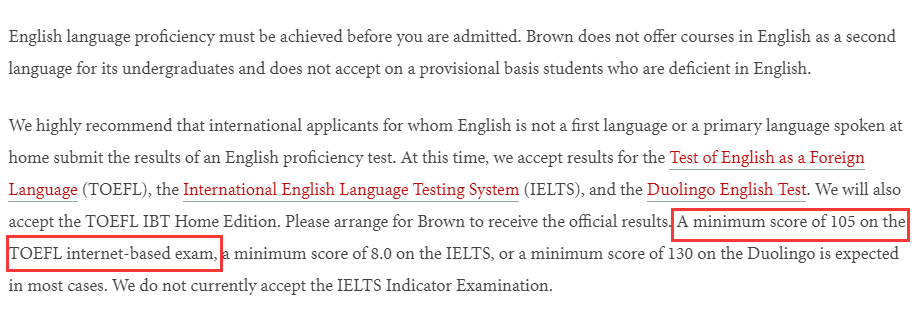 【注意】布朗大学提高国际生语言成绩最低分! 布朗大学提高国际生语言成绩最低分!