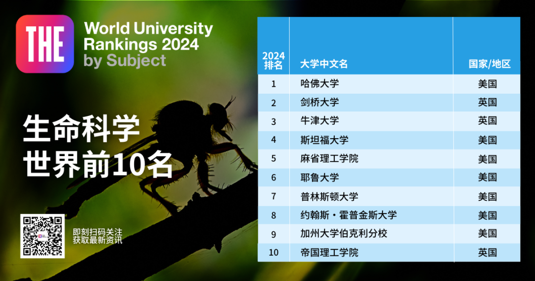 2024年泰晤士高等教育世界学科排名正式发布！