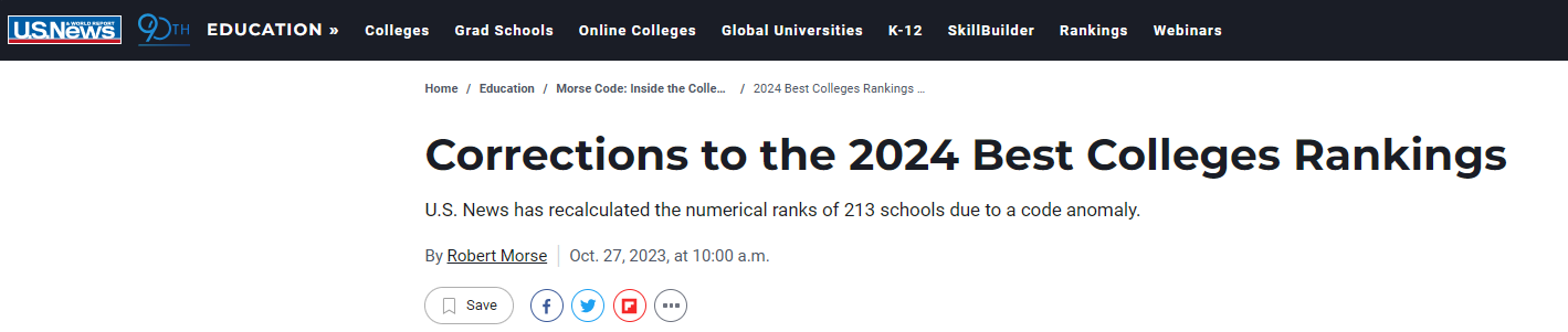 【聚焦】U.S.News紧急更正213所美国大学排位! U.S.News紧急更正213所美国大学排位!