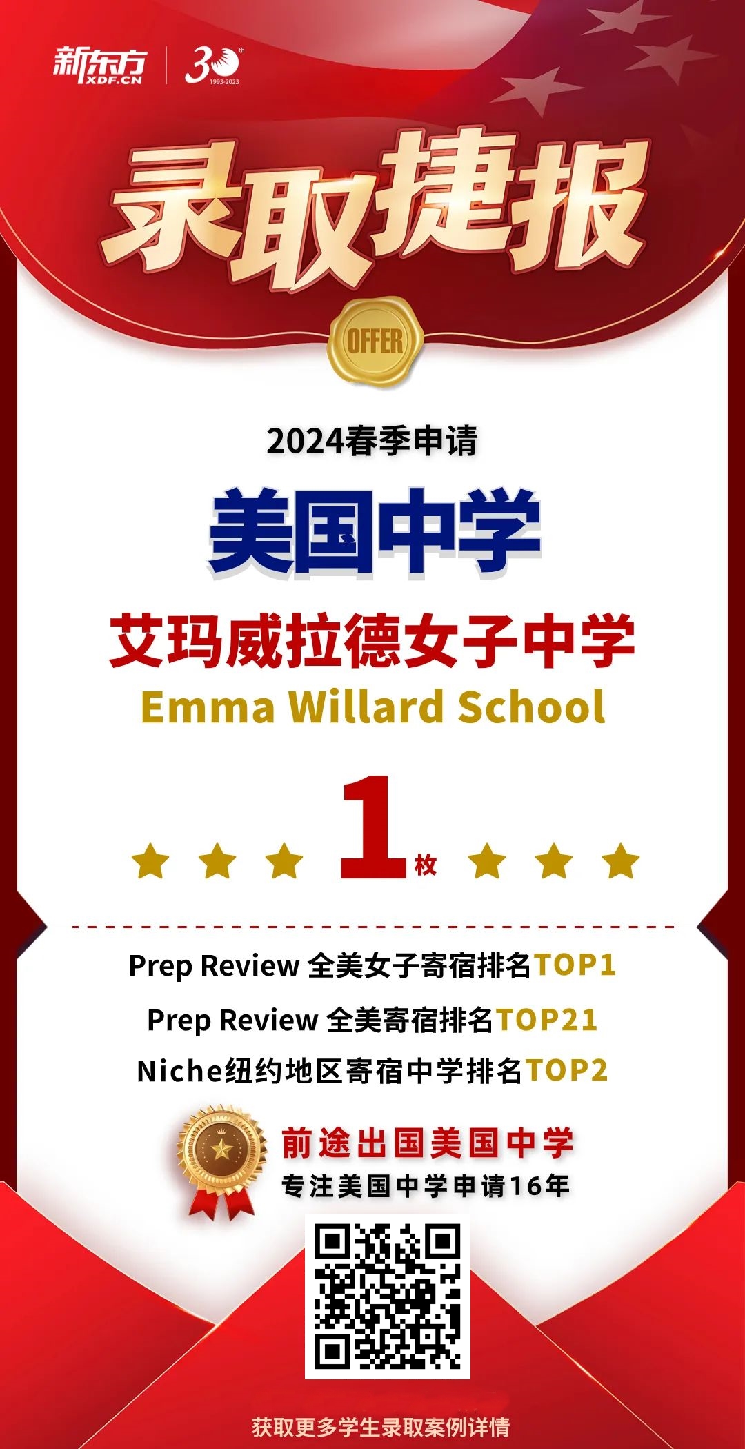 【资讯】开门红！前途学子斩获全美NO. 1寄宿女高Offer