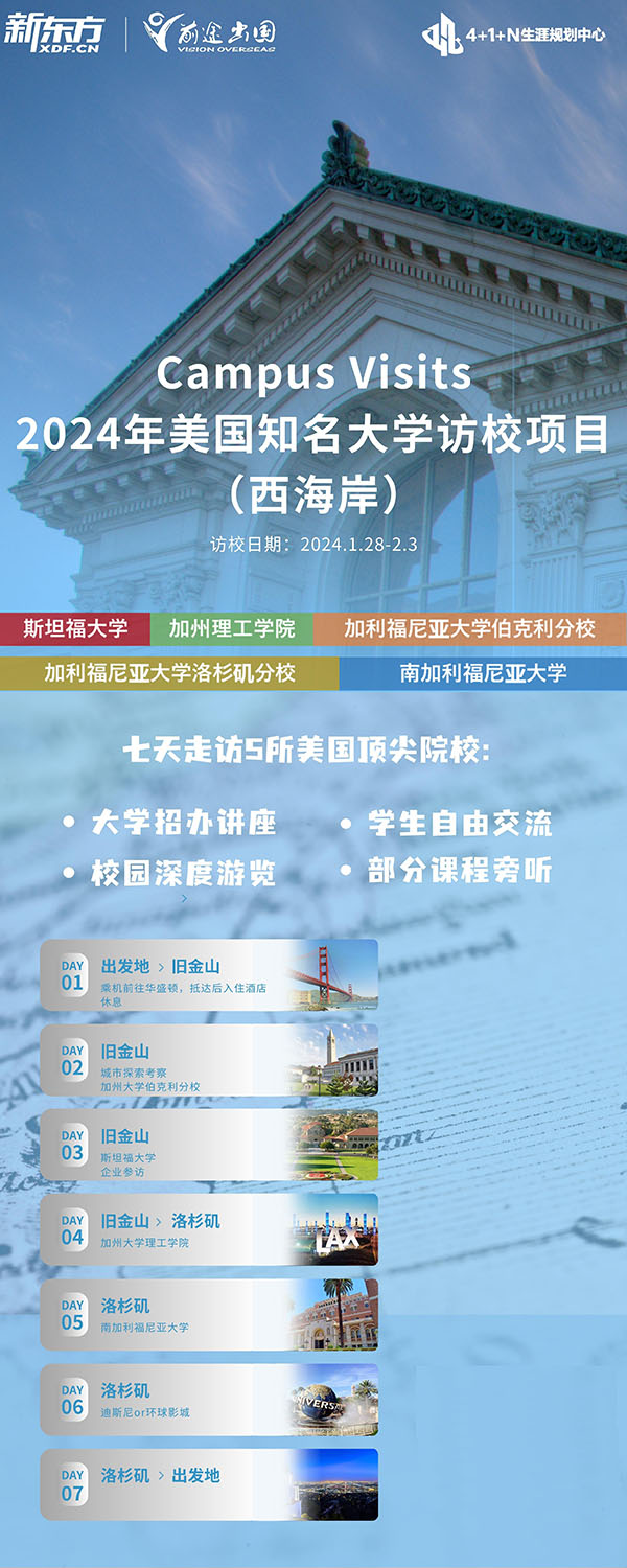 【背景提升项目】2024年美国知名大学访校项目(西海岸)