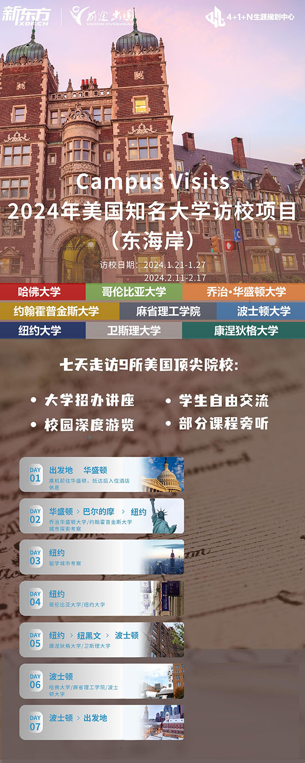【背景提升项目】2024年美国知名大学访校项目（东海岸）