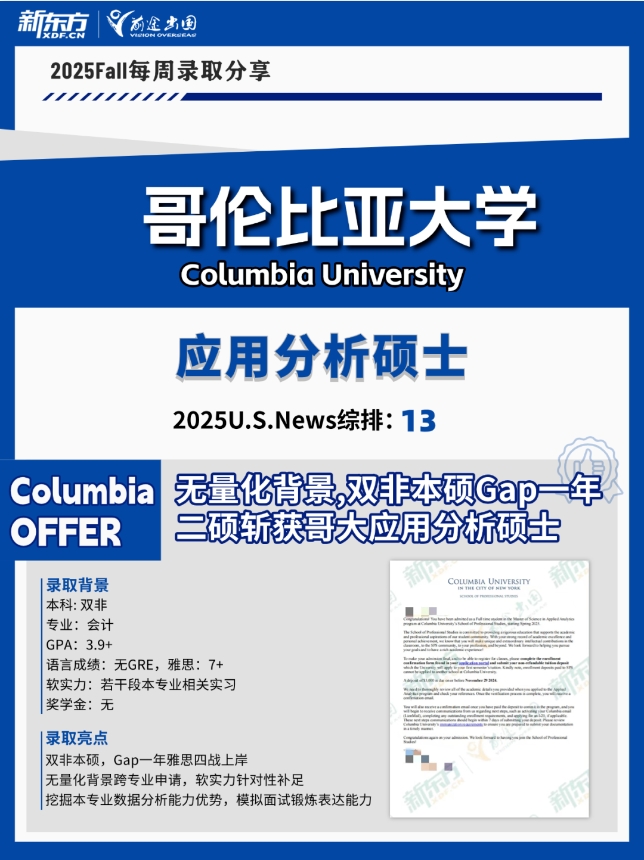 【offer】新东方录取分享：哥伦比亚大学应用分析硕士